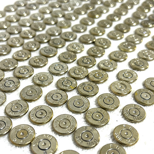 308 WIN Nickel Brass Bullet Slices With Silver Primer Qty 15