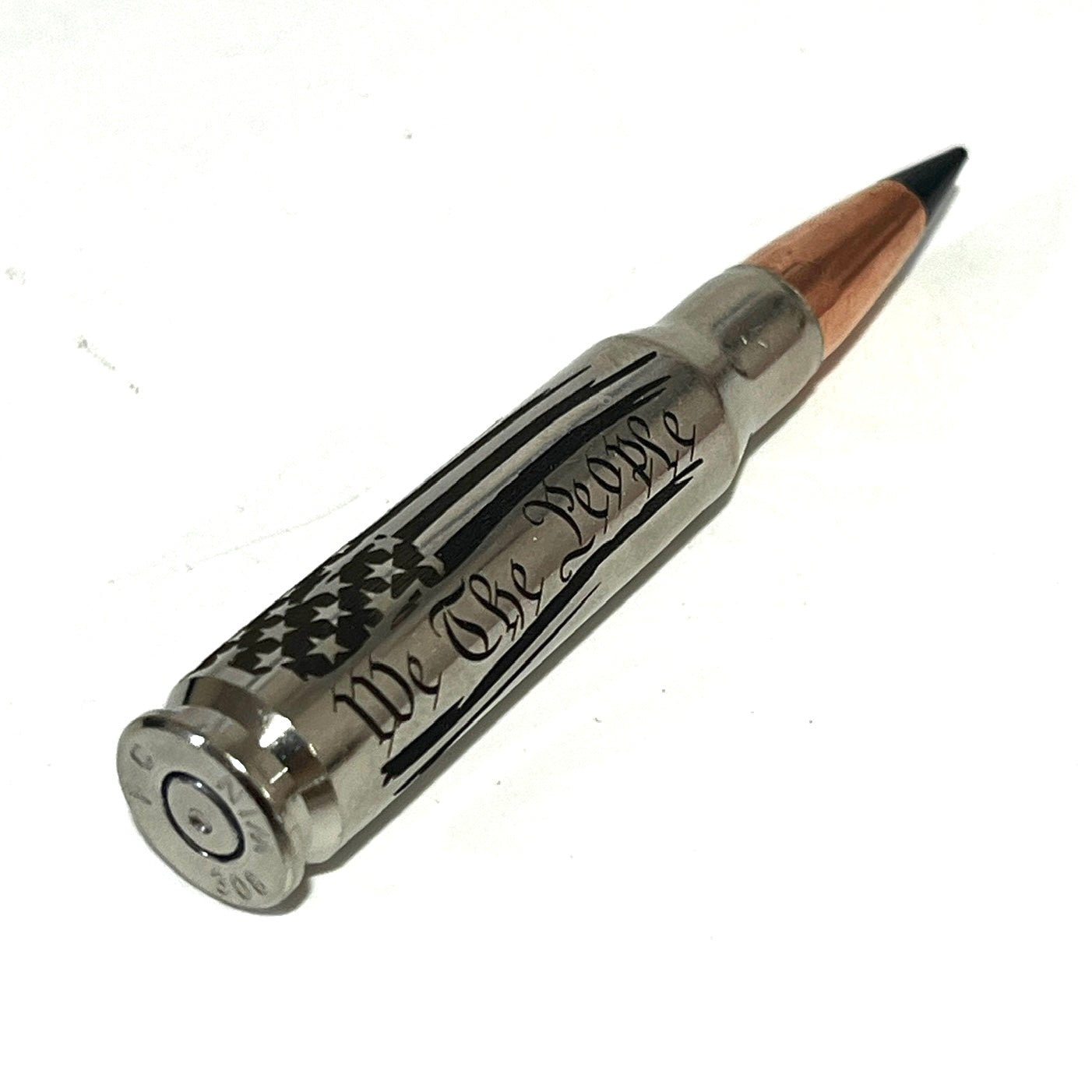 We The People Flag Engraved Bullet Nickel With New Black Tip 5 Pcs