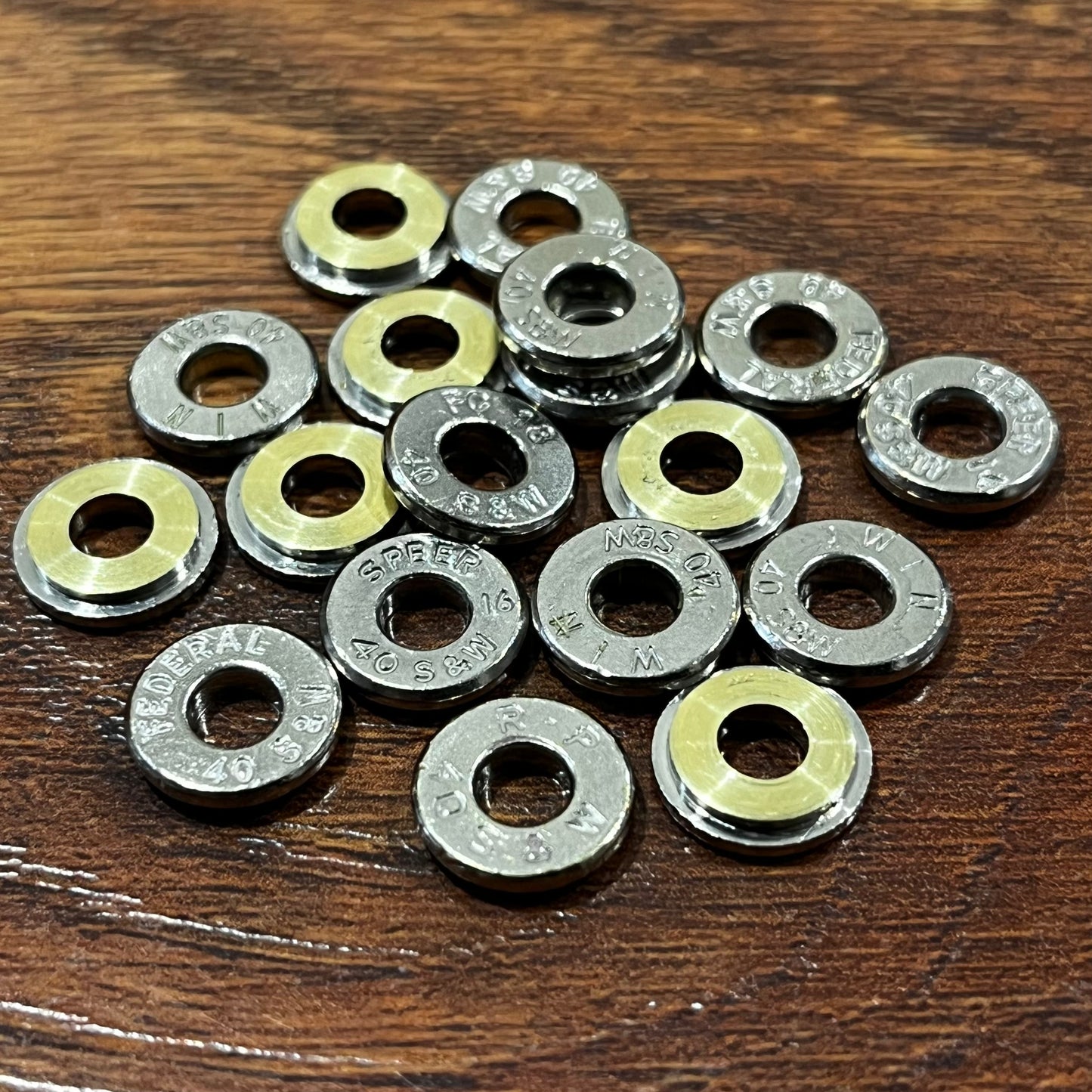 Nickel 40 Smith & Wesson Thin Bullet Slices Polished Deprimed Qty 15