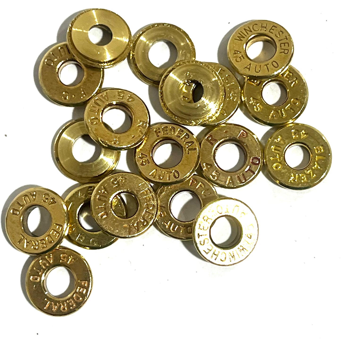 Deprimed 45 ACP Thin Cut Brass Polished Bullet Slices Qty 15