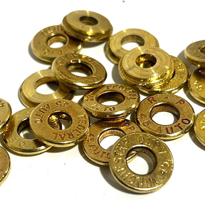 Deprimed 45 ACP Thin Cut Brass Polished Bullet Slices Qty 15