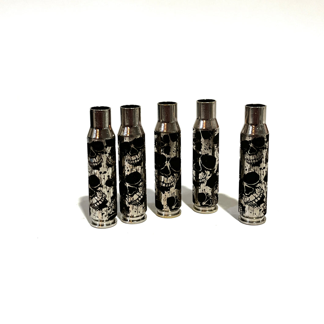 Skulls 308 WIN Engraved Nickel 5 Pcs