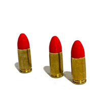 Load image into Gallery viewer, Fake 9MM Luger Real Once Fired Brass Casings With New Lava Red Bullet
