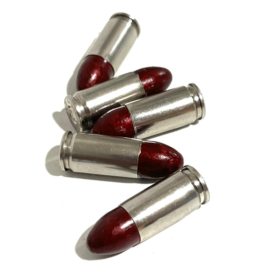 9MM Nickel Dummy Round With New Polymer Coated Dark Red Bullet