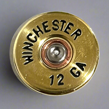 Load image into Gallery viewer, Winchester 12 Gauge Hand Painted Shotgun Shell Slices 12GA Gold Black Qty 5 | FREE SHIPPING
