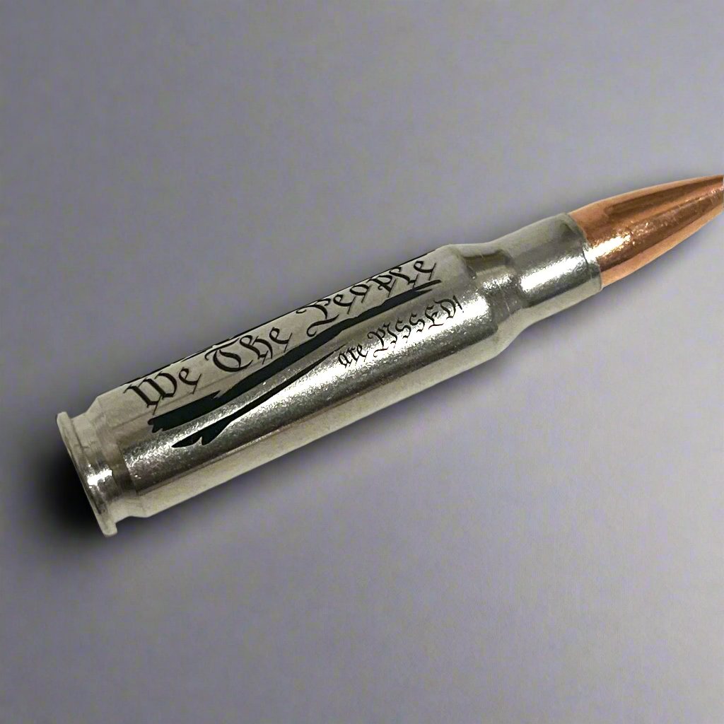We The People Are PISSED Flag 308 WIN Engraved Nickel Casing With New Bullet Qty 5 Pcs
