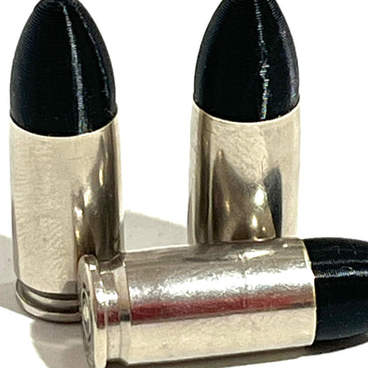 Fake Nickel 9MM Luger Real Once Fired Brass Casings With New Black Bullet