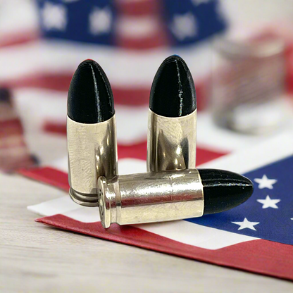 Fake Nickel 9MM Luger Real Once Fired Brass Casings With New Black Bullet