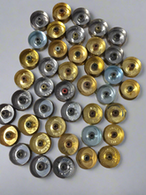 Load image into Gallery viewer, Gold Headstamps Shotgun Shell 12 Gauge Silver End Caps Brass Bottoms DIY Bullet Necklace Earring Jewelry Steampunk Crafts 42 Pcs | FREE SHIPPING
