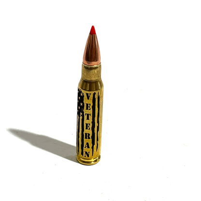 Veteran Flag 308 Engraved Bullet Brass With New Red Tip Bullet | Qty 5 Pcs