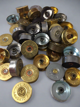 Load image into Gallery viewer, Gold Headstamps Shotgun Shell 12 Gauge Silver End Caps Brass Bottoms DIY Bullet Necklace Earring Jewelry Steampunk Crafts 42 Pcs | FREE SHIPPING
