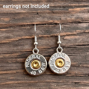 Bullet earrings made from Nickel 40 Smith & Wesson thin cut bullet slices.