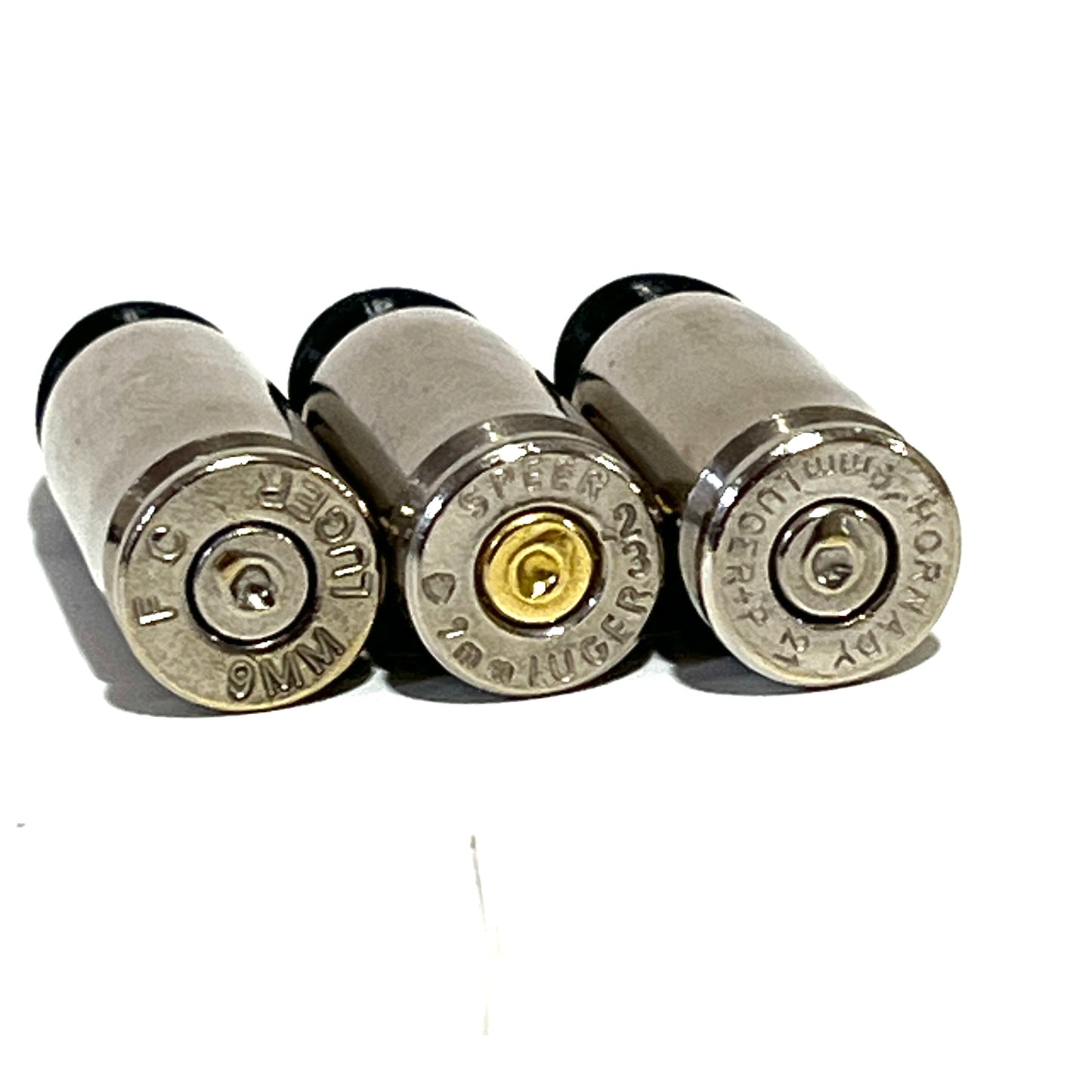 Fake Nickel 9MM Luger Real Once Fired Brass Casings With New Black Bullet