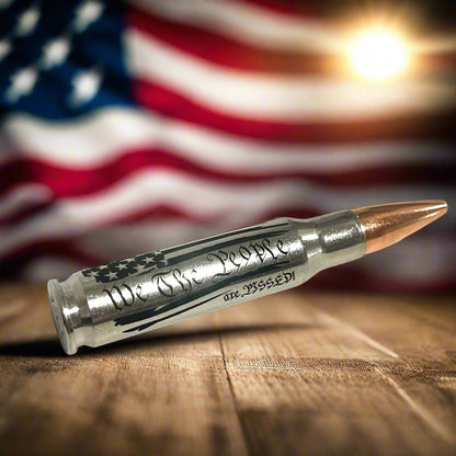 We The People Are PISSED Flag 308 WIN Engraved Nickel Casing With New Bullet Qty 5 Pcs