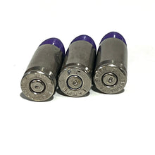 Load image into Gallery viewer, Fake Nickel 9MM Luger Real Once Fired Brass Casings With New Purple Bullet
