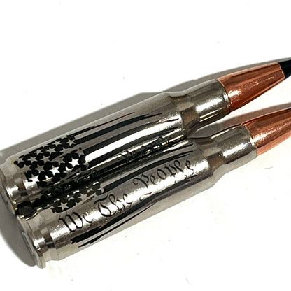 We The People Flag Engraved Bullet Nickel With New Black Tip 5 Pcs