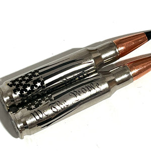 We The People Flag Engraved Bullet Nickel With New Black Tip 5 Pcs