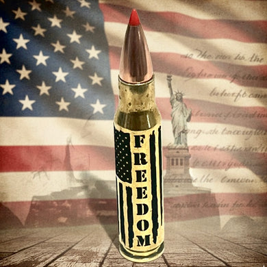 Freedom Flag 308 WIN Engraved Brass With New Red Tip Bullet