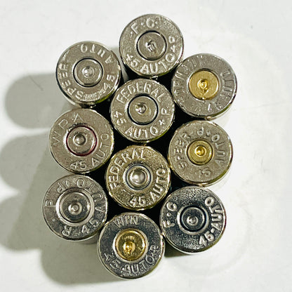 45 ACP Empty Nickel Shells Used Spent Bullet Casings Fired, Tumbled Cleaned Qty 25 Pcs