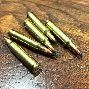 .223 Remington / 5.56 Nato Dummy Rifle Rounds Real Once Fired Brass Casings With New Green Tip Bullet