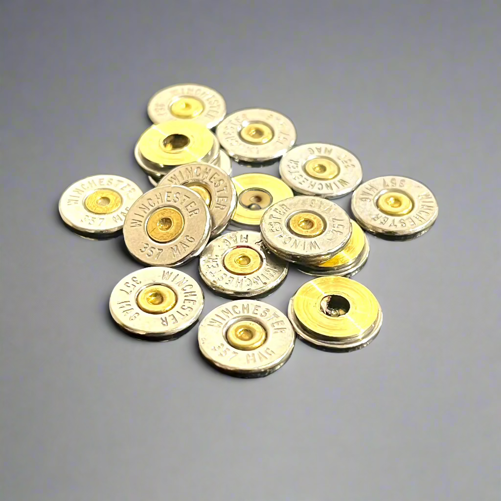357 Magnum WINCHESTER Brand Thin Cut Nickel Bullet Slices Gold Primer Qty 15 | FREE SHIPPING