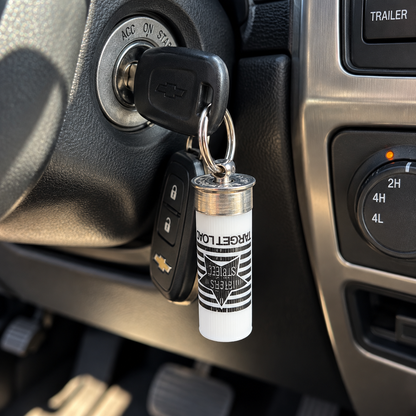 Stars & Stripes White 12 Gauge Shotgun Shell Keychain — Patriotic Gift