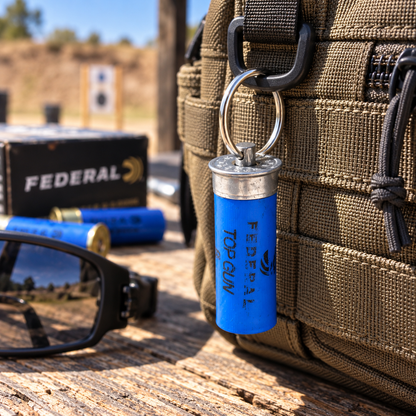 Federal Blue 12 Gauge Shotgun Shell Keychain — Swivel Hardware