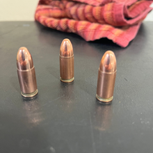 Load image into Gallery viewer, 9MM Luger Dummy Rounds Copper Case Real Once Fired With New Round Nose Bullet
