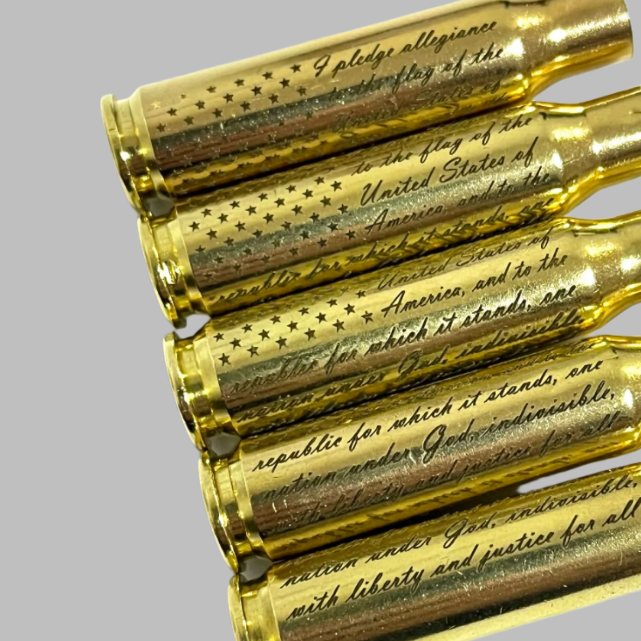 Pledge Of Allegiance Flag 308 WIN Engraved Brass With Bullet 5 Pcs