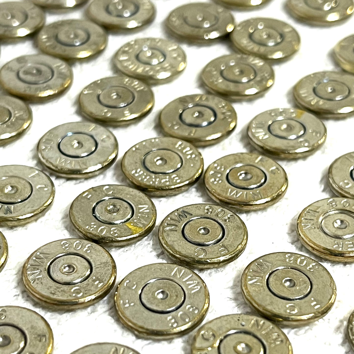 308 WIN Nickel Brass Bullet Slices With Silver Primer Qty 15 | FREE SHIPPING