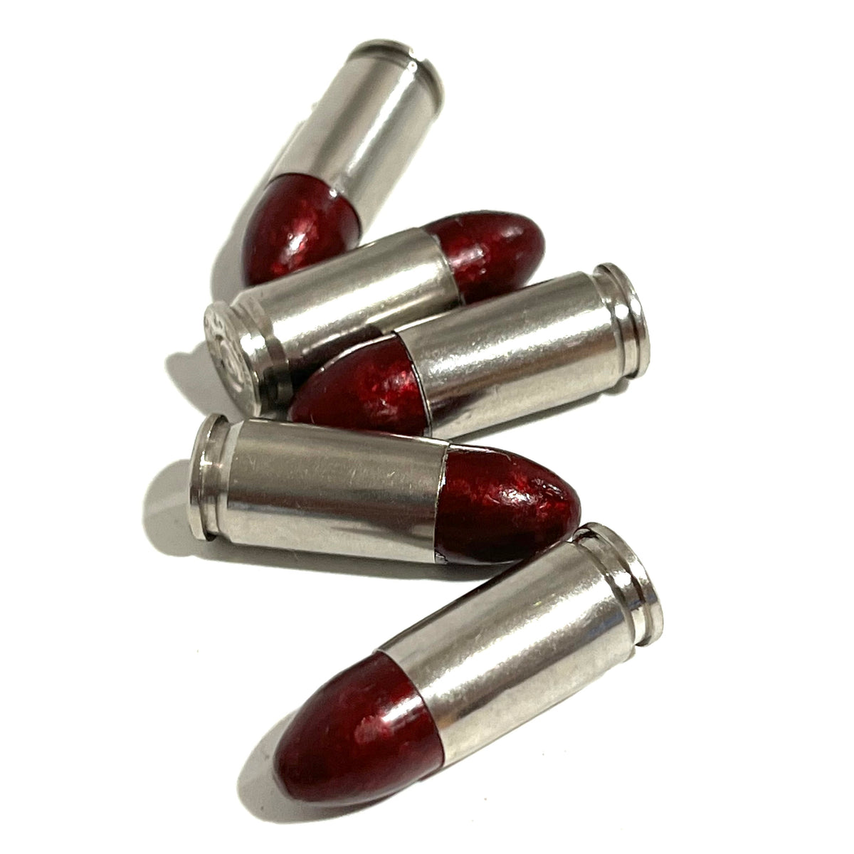 9MM Nickel Dummy Round With New Polymer Coated Dark Red Bullet