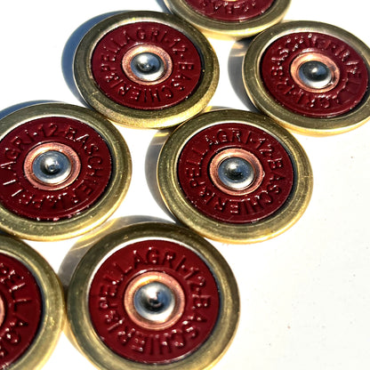 7 Baschieri and Pellagri 12 GA red shotgun shell slices with brass rims