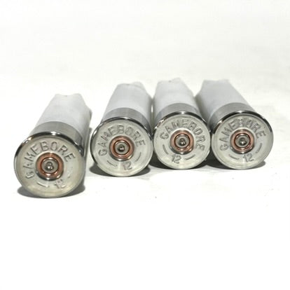 White Shotgun Shells | 12 Gauge Blank Hulls, Silver Bottom | Qty 8