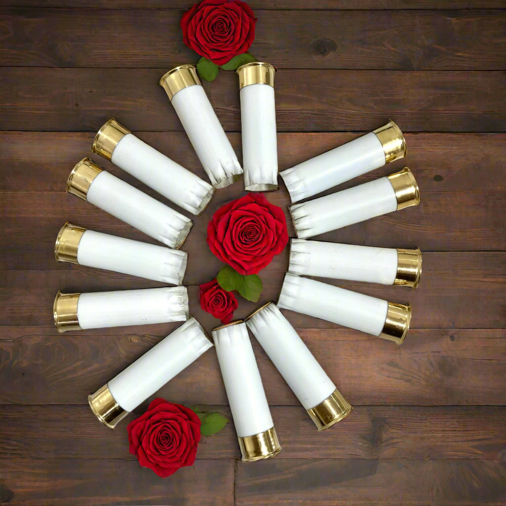 White Blank Empty Shotgun Shells 12 Gauge No Markings On Hulls Used Shotshells DIY Boutonniere Wedding Crafts | 12 Pcs