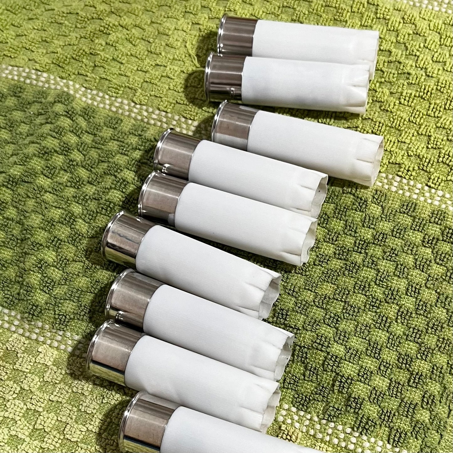White Shotgun Shells | 12 Gauge Blank Hulls, Silver Bottom | Qty 8