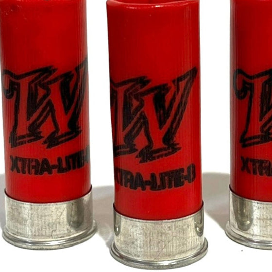 A close-up shot of red Winchester dummy rounds showing the black stylized W logo and XTRA-LITE markings.
