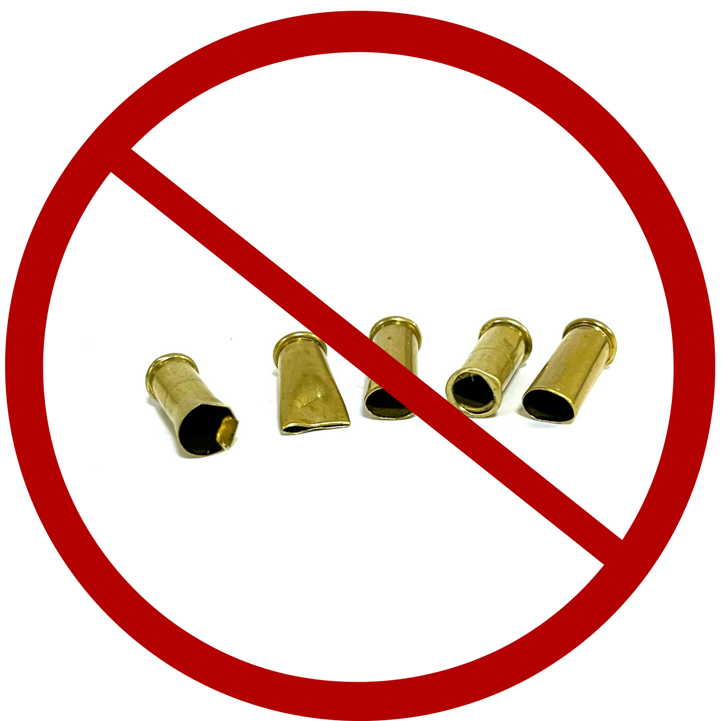 Graphic indicating no dents on inert .22 caliber brass casings