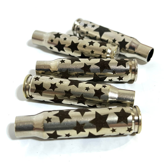 308 WIN Nickel Shells Stars Engraved Casing 5 Pcs