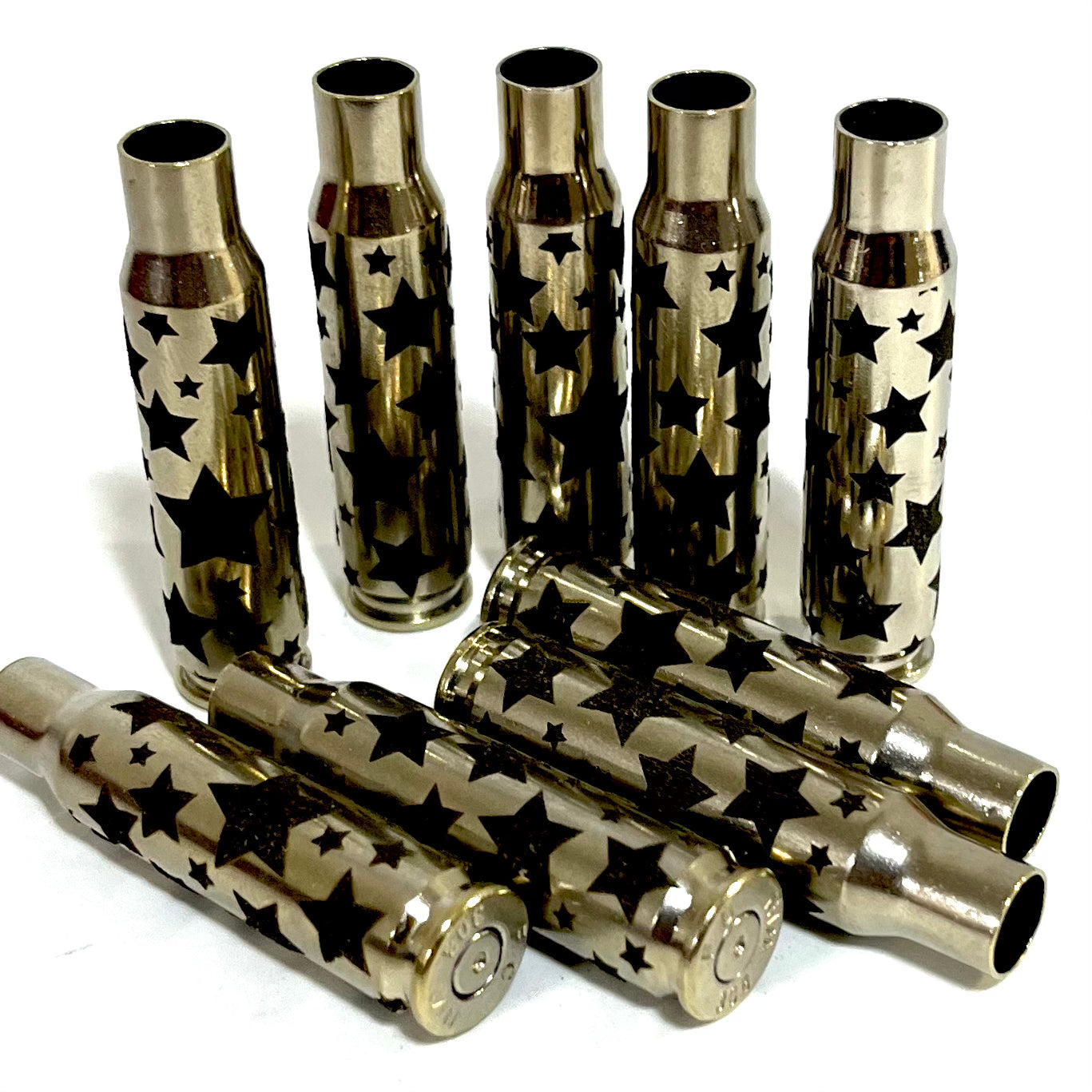 308 WIN Nickel Shells Stars Engraved Casing 5 Pcs