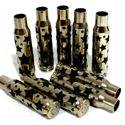 308 WIN Nickel Shells Stars Engraved Casing 5 Pcs