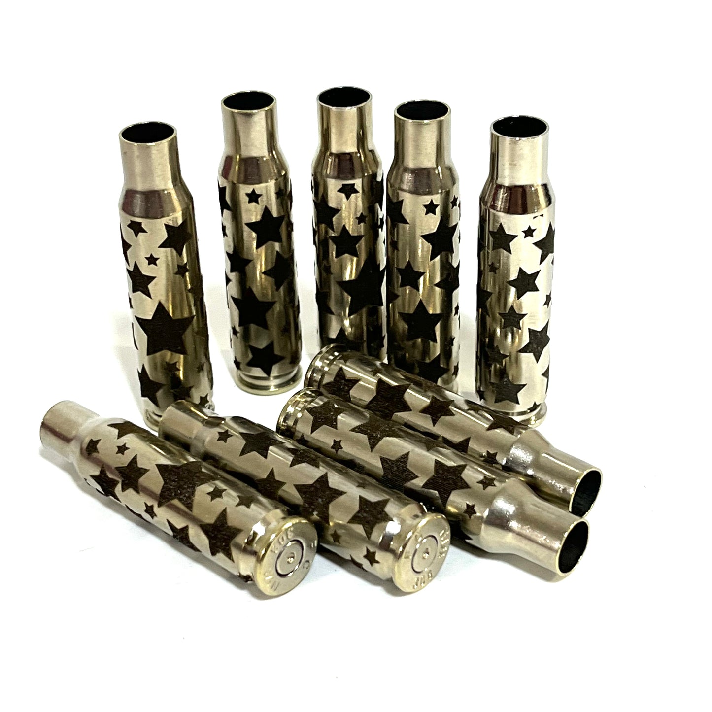 308 WIN Nickel Shells Stars Engraved Casing 5 Pcs