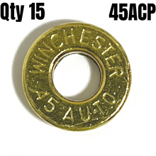 Load image into Gallery viewer, Deprimed 45 ACP Thin Cut Brass Polished Bullet Slices Qty 15 | FREE SHIPPING
