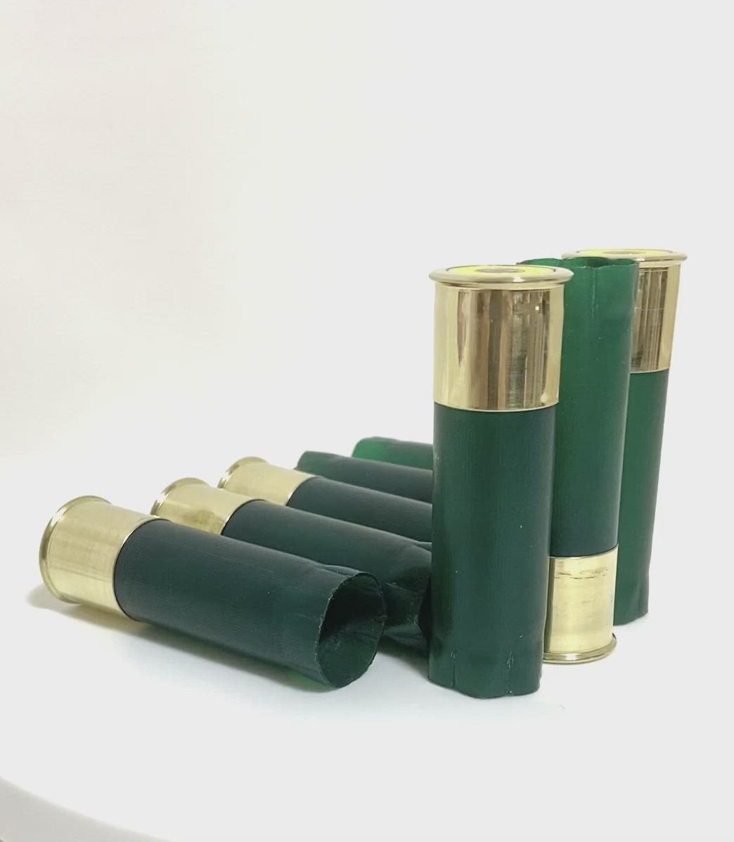 8 Blank GREEN Empty Shotgun Shells 12 Gauge No Markings On Hulls 