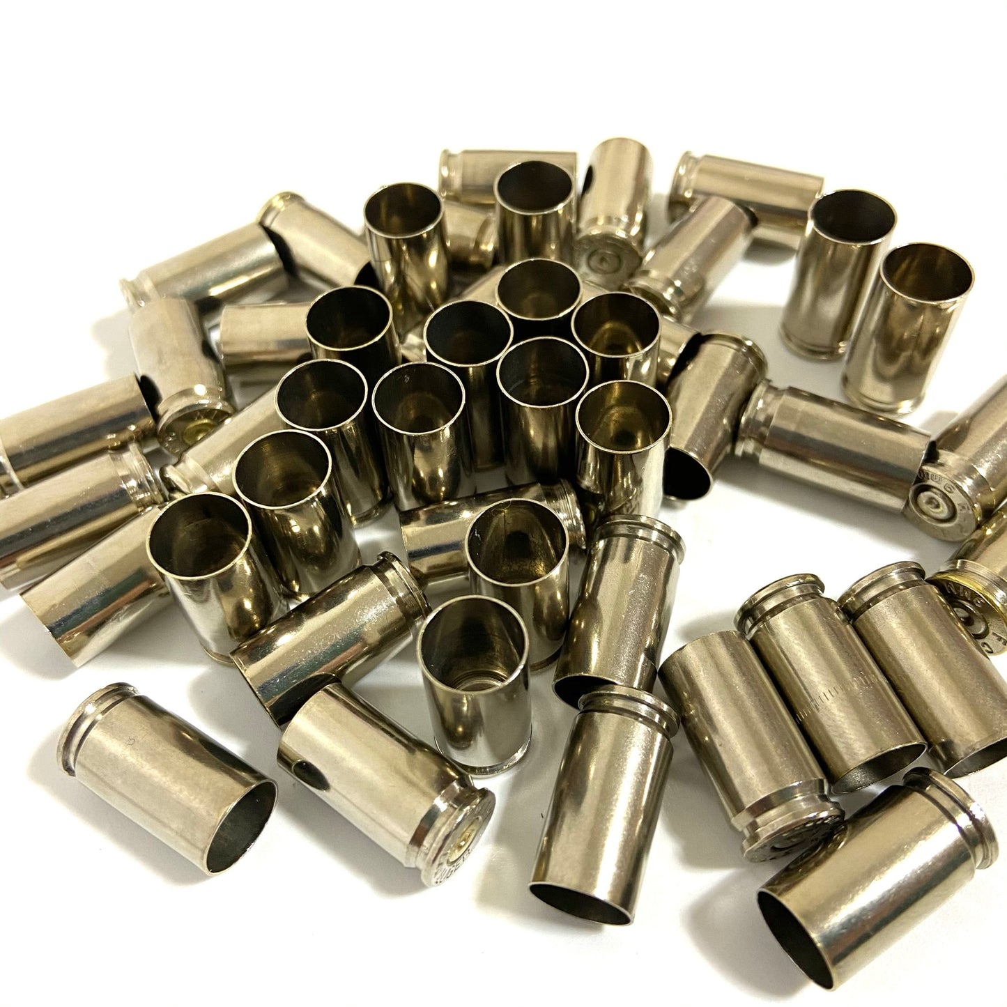 Nickel Empty Brass Shells 9MM Used Bullet Casings 9X19 Luger Fired Spent Pistol Ammo Cleaned Polished