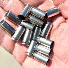 Load image into Gallery viewer, 9MM Nickel Empty Brass Shells Used Bullet Casings 9X19 Luger Fired Spent Pistol Ammo Cleaned Polished DIY Bullet Jewelry Ammo Crafts 100 Pieces  | FREE SHIPPING
