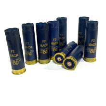 Load image into Gallery viewer, Blue 12 gauge empty shotgun shells with unique headstamps for crafting
