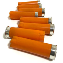 Load image into Gallery viewer, 8 Blank Orange Shotgun Shells 12 Gauge No Markings On Hulls Shotshells Once Fired Used Casings DIY Boutonniere Wedding Crafts
