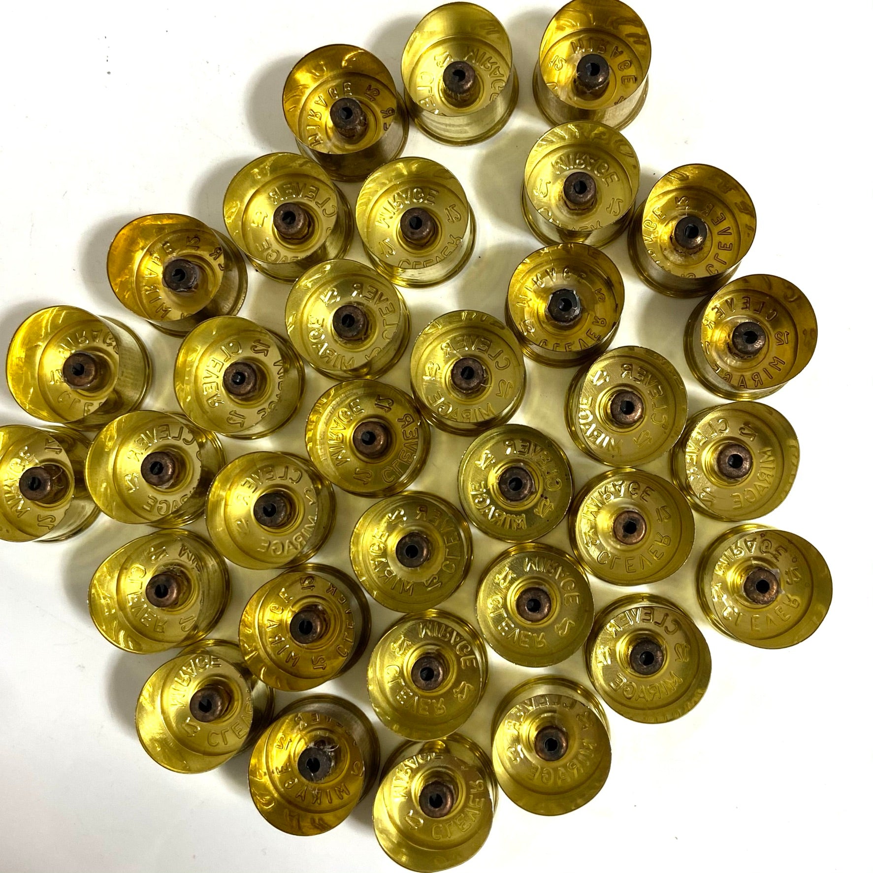 High Brass Gold Clever Mirage Headstamps 12 Gauge Brass Bottoms