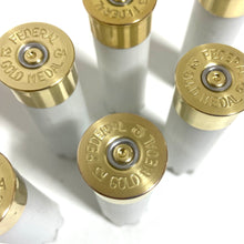 Load image into Gallery viewer, White Blank Empty Shotgun Shells 12 Gauge No Markings On Hulls Used Casings DIY Boutonniere Wedding Crafts | 12 Pcs | FREE SHIPPING
