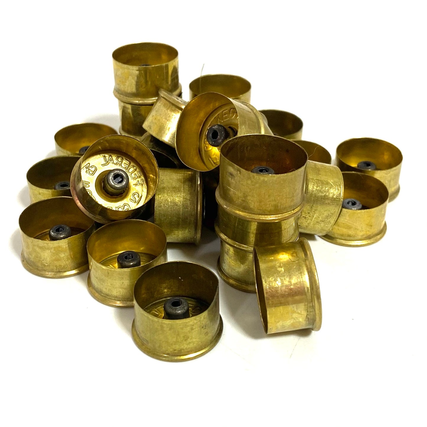 Federal Gold Medal 12 gauge brass bottoms used for DIY bullet jewelry